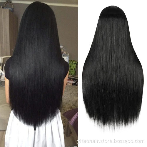 Hot Sale Long Straight Black Wig Heat Resistant Synthetic Wig Natural Hair Wig for Black Women 26 inches